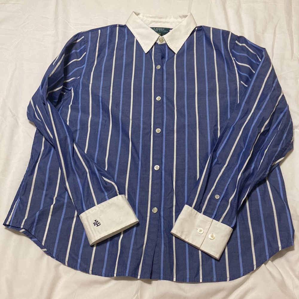 Lauren Ralph Lauren Blue & White Striped Button-Down Shirt